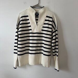 Lands' End Drifter Quarter Zip Sweater in Ivory Navy Stripe